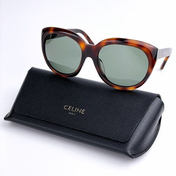 NEW CELINE CL40071F 56N Dark Havana Green Round Women Sunglasses - Picture 2 of 11